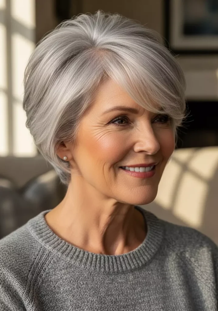 Short Hair Over 60 with Side Bangs