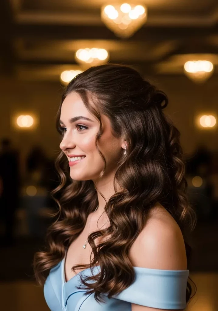 Romantic Half Up Curly Prom Hairstyle with Loose Curls