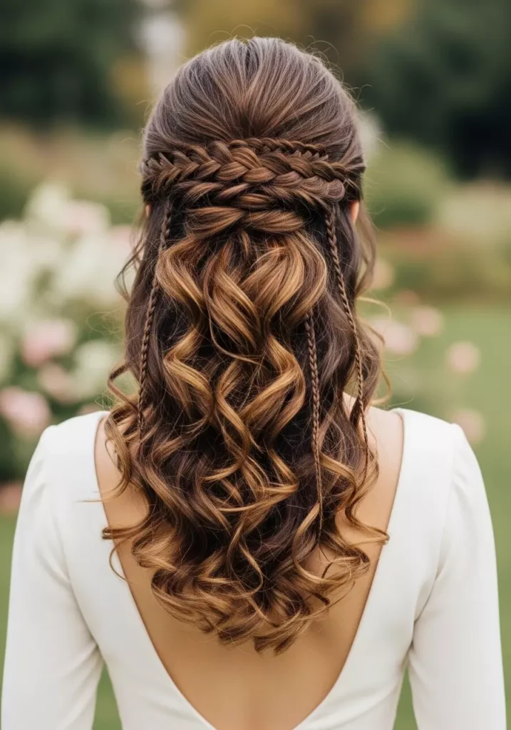 Elegant Half Up Half Down Curly Hairstyle with Braids