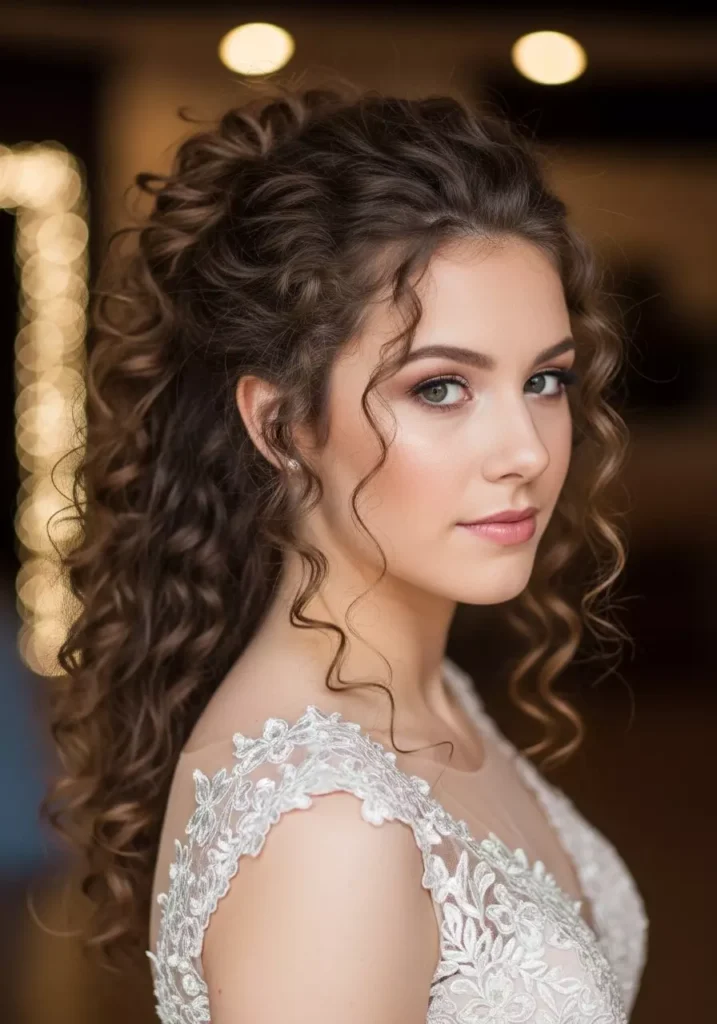 Messy Half Up Curly Prom Hairstyle for a Soft Look