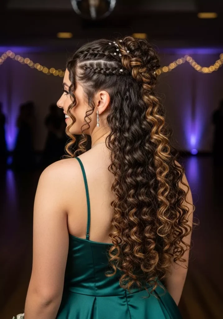 Half Up Half Down Curly Prom Hairstyle with Twists