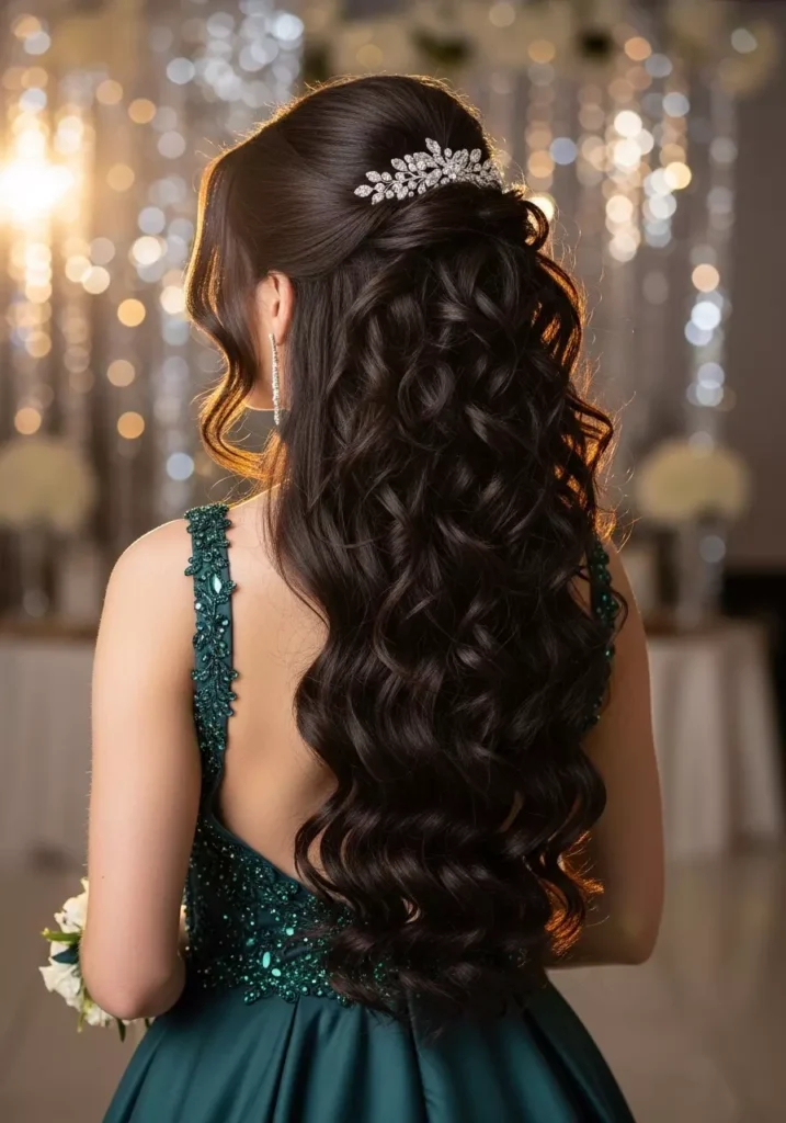Glamorous Half Up Curly Prom Hairstyle for Long Hair