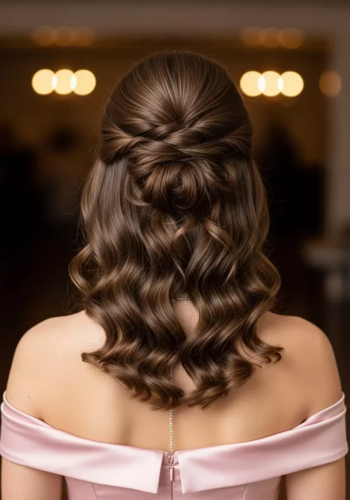 Simple Half Up Curly Prom Hairstyle for Medium Hair