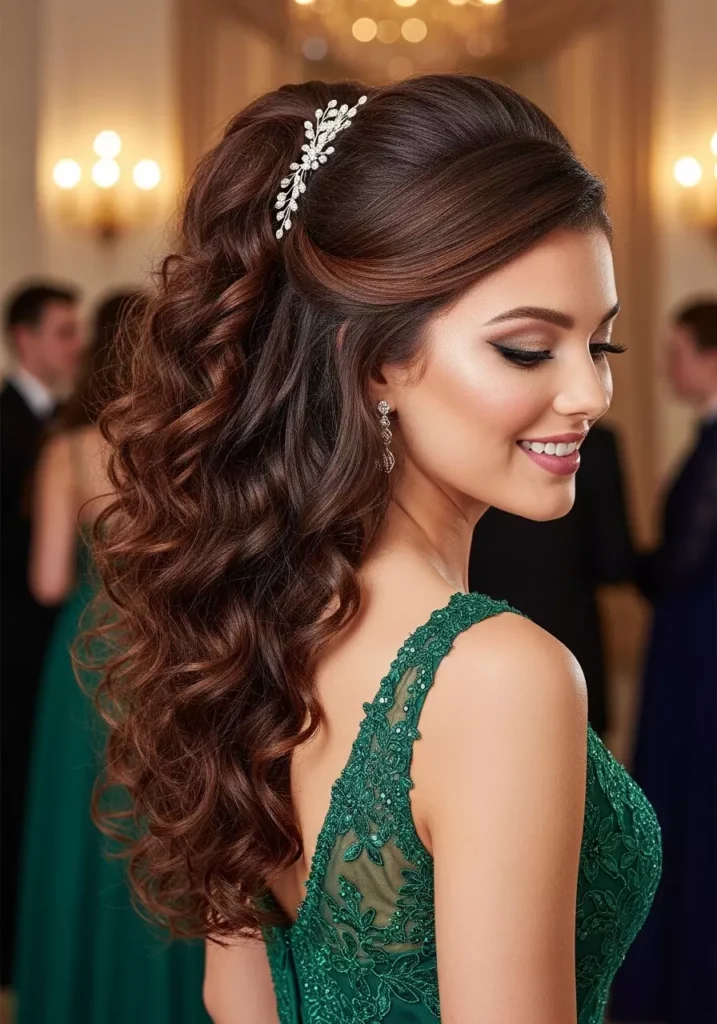 Stunning Half Up Half Down Curly Prom Hairstyle for Thick Hair