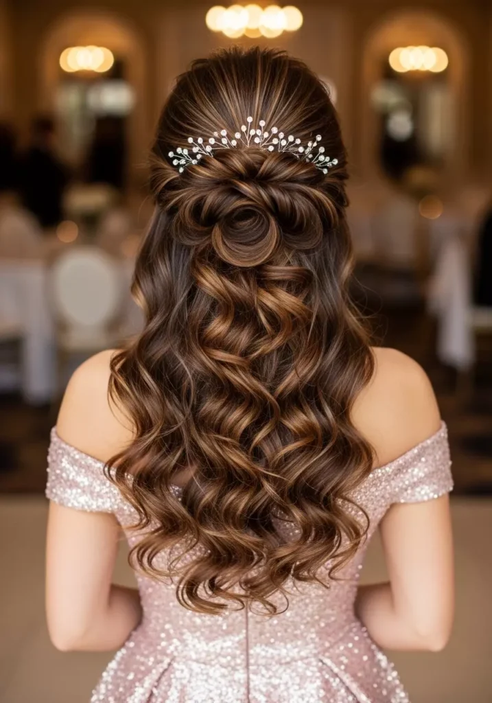 Half Up Curly Prom Hairstyle with Twisted Crown