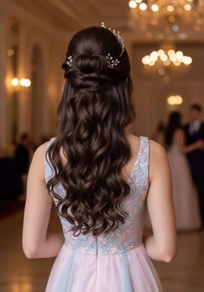Princess Style Half Up Curly Prom Hairstyle