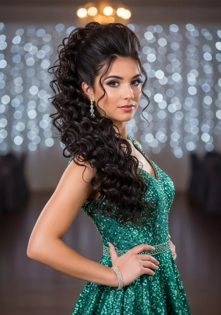 Half Up Half Down Curly Prom Hairstyle with Volume at Crown