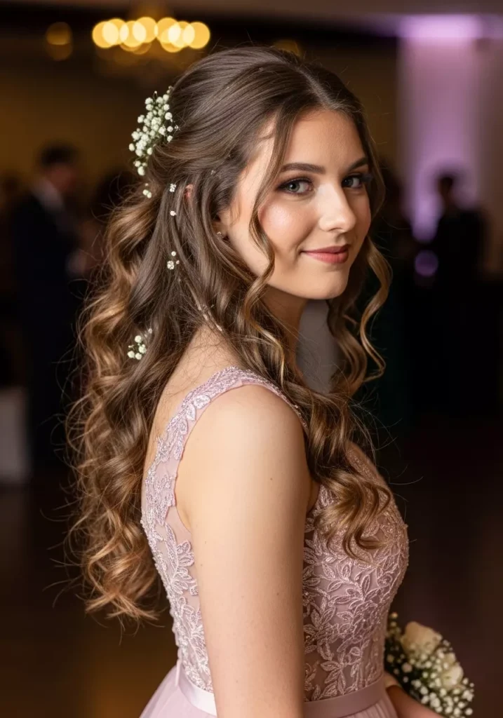 Soft and Natural Half Up Curly Prom Hairstyle for Prom Night
