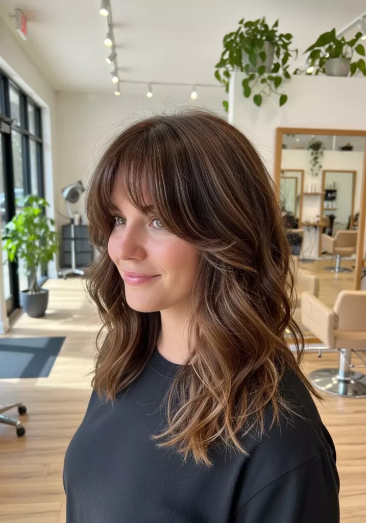 Layered Wavy Hair Bangs Look