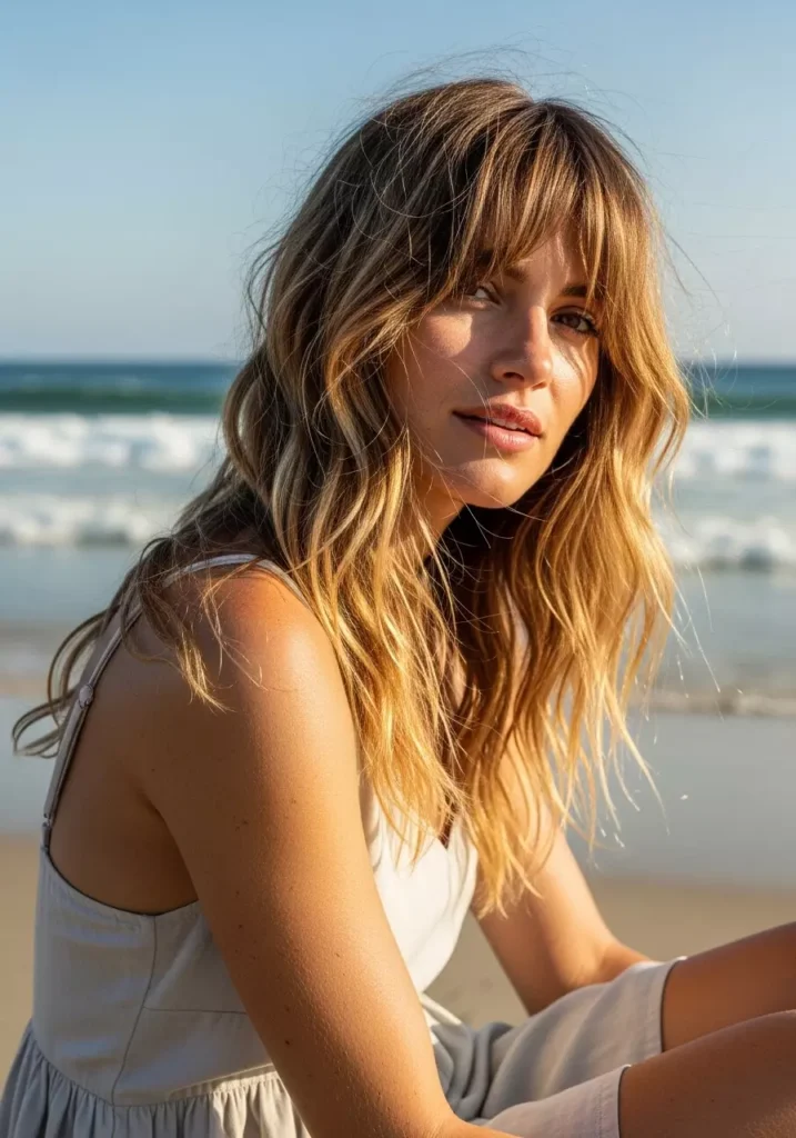 Beachy Wavy Hair Bangs Look