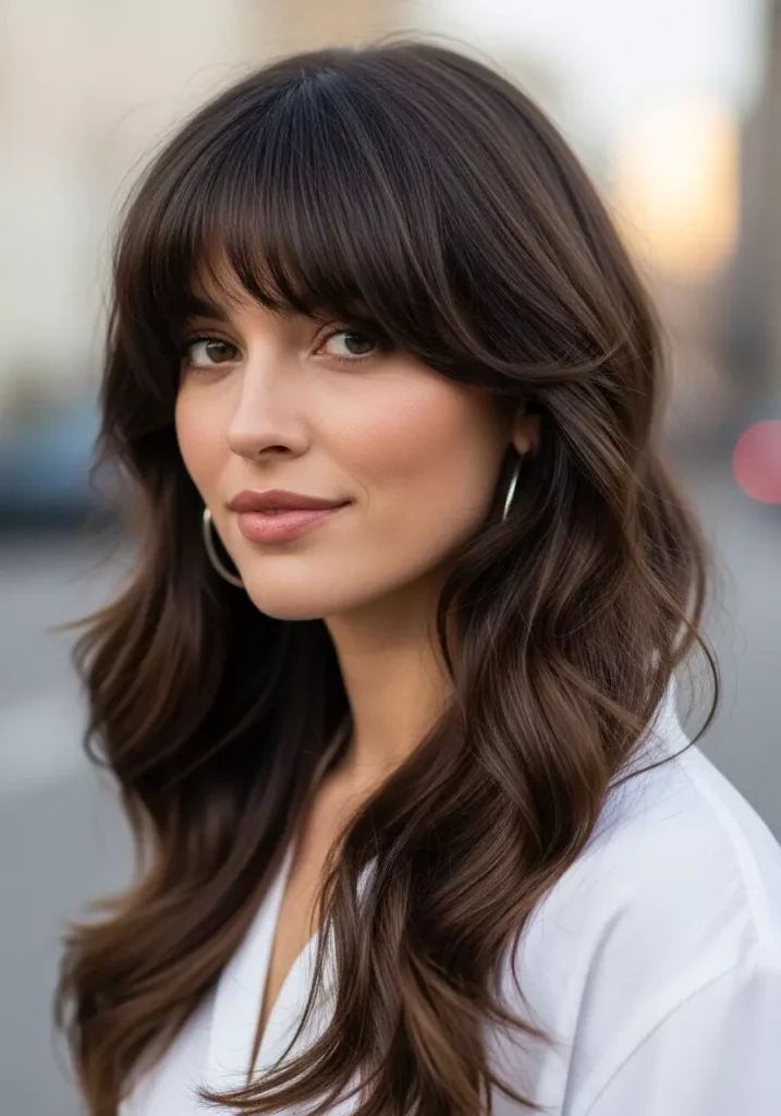 Stylish Wavy Hair Bangs Look