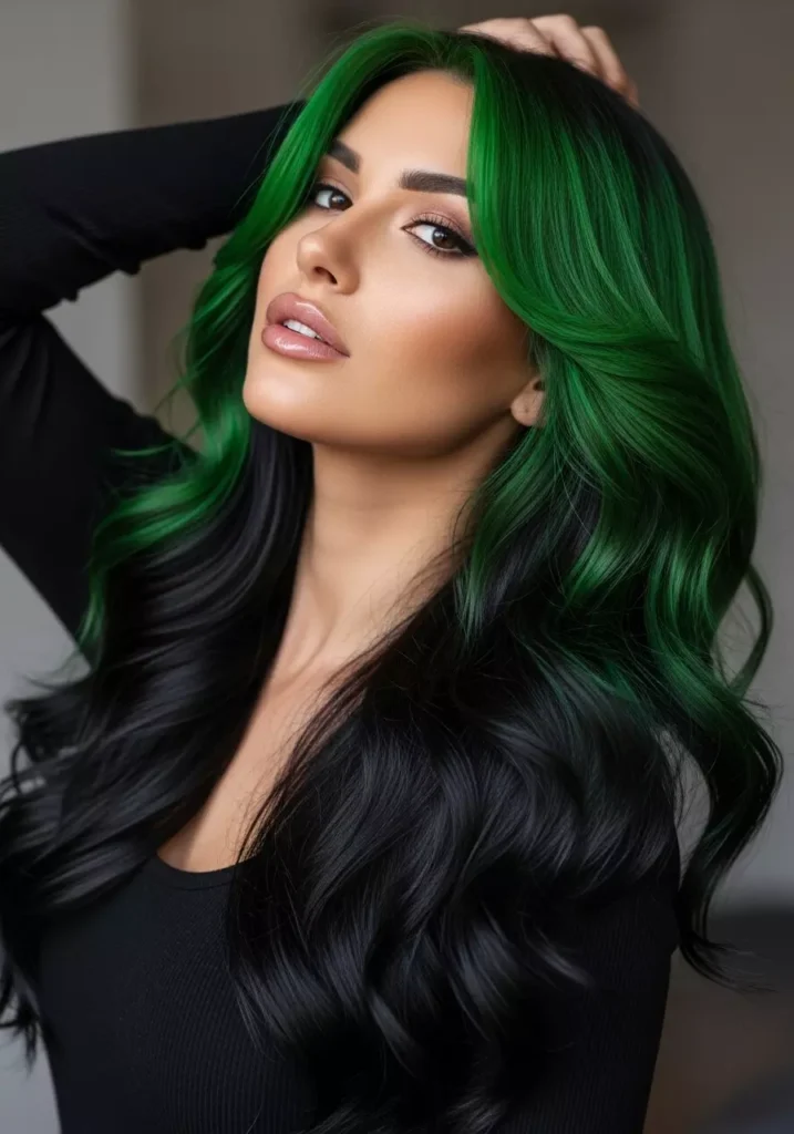 Green and Black Contrast Hair