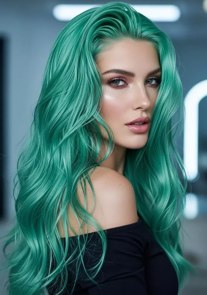 Aqua Green Shine Look