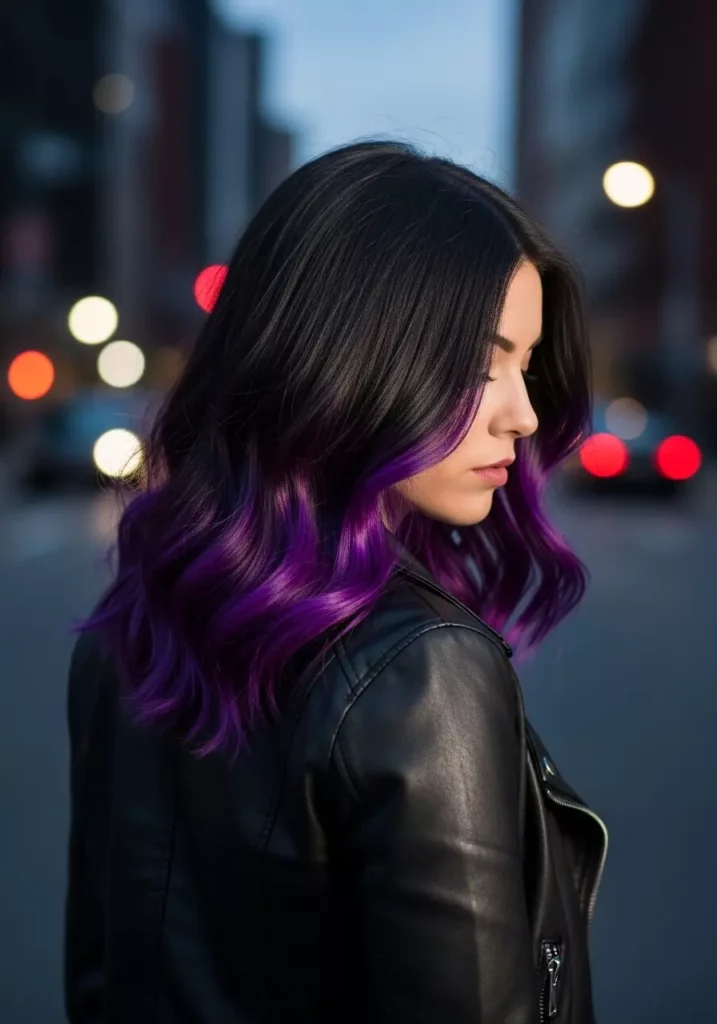 Purple Highlights on Black Hair