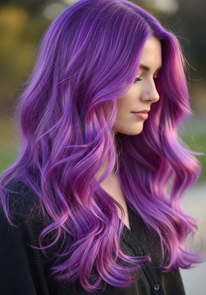 Long Wavy Purple Hair Look