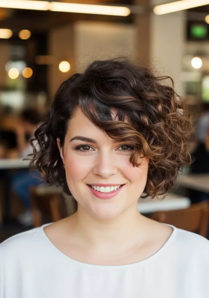 Short Curly Hair for Round Face Natural Volume Style