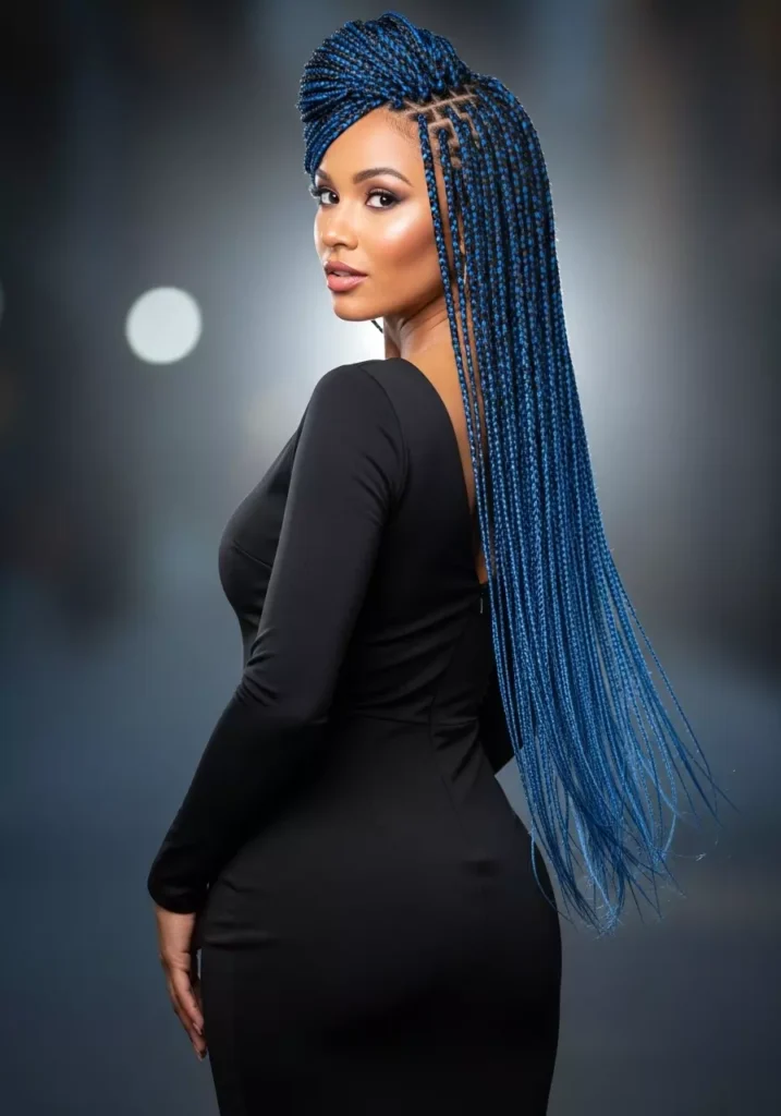 Blue-and-Black Micro Braids