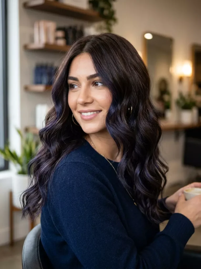 Chocolate Brown Hair with Indigo Lowlights