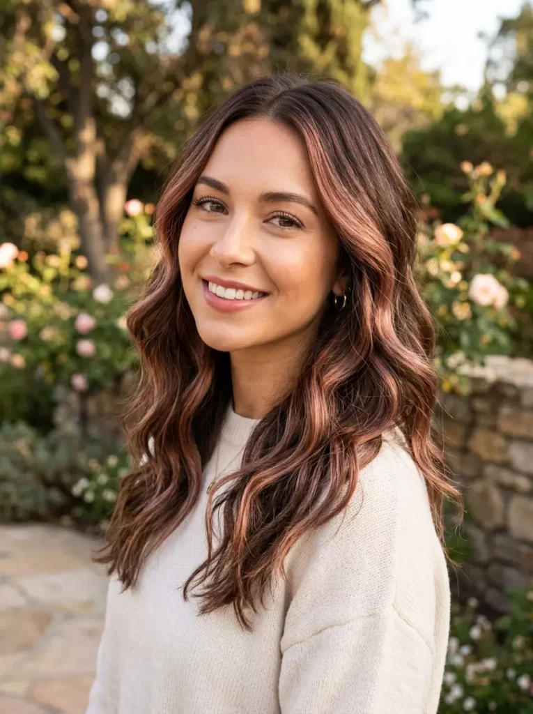 Chocolate Brown Hair with Rose Gold Highlights