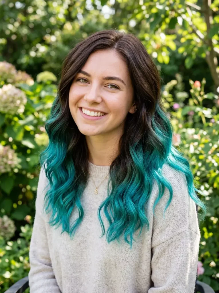 Chocolate Brown Hair with Teal Ends