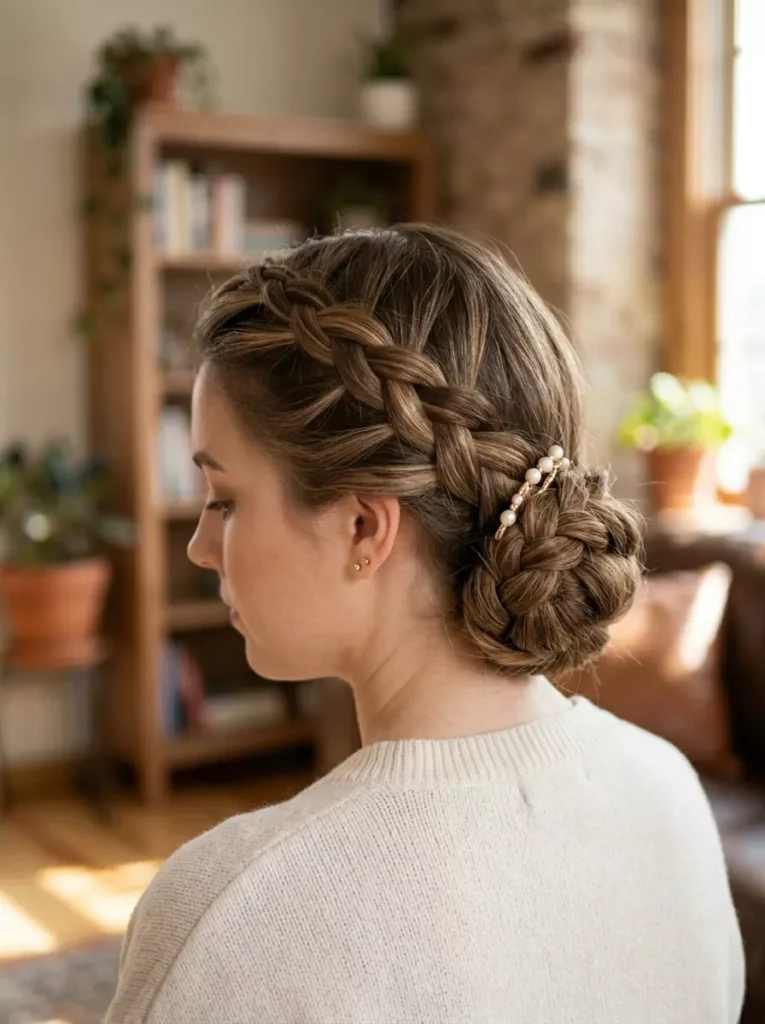 Side French Braid Bun Hair Tutorial