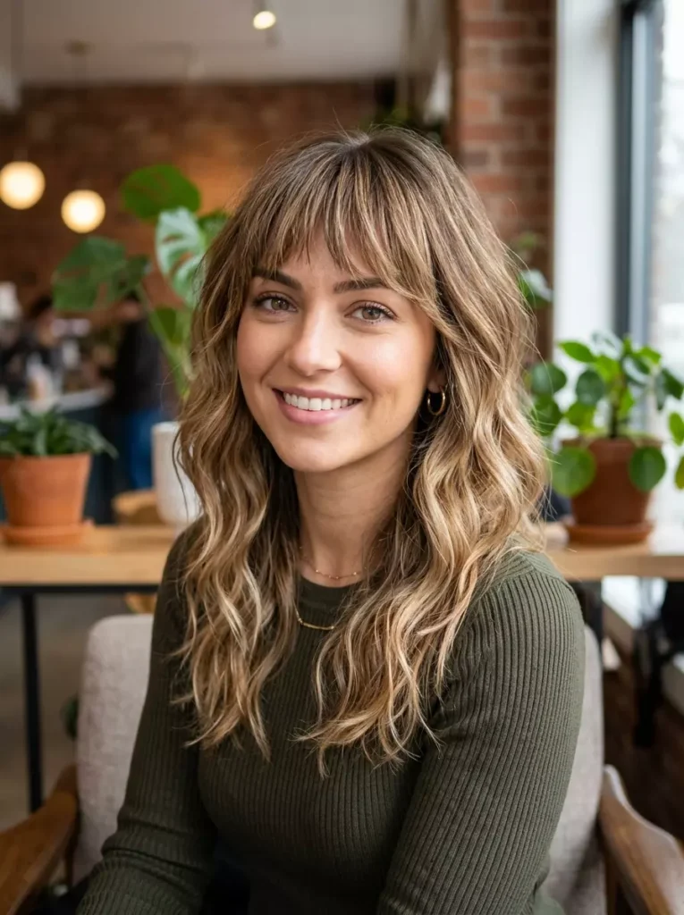 Balayage and Textured Bangs