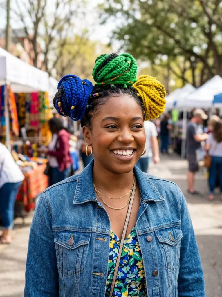 Blue, Green and Yellow Buns