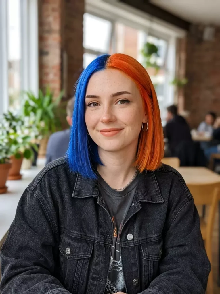 Blue and Orange Half-and-Half Hair
