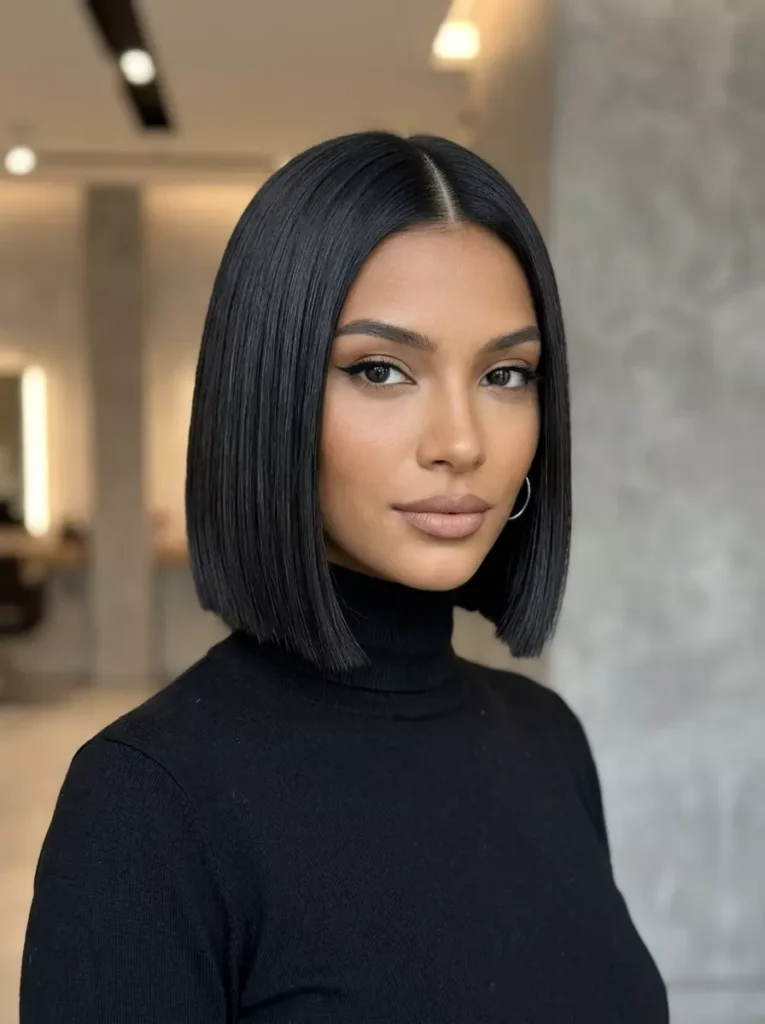 Bold Straight and Sleek Middle Part Bob