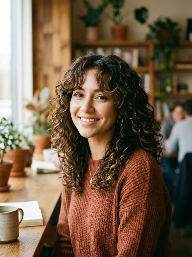 Curtain Bangs on Mid-Length Curls