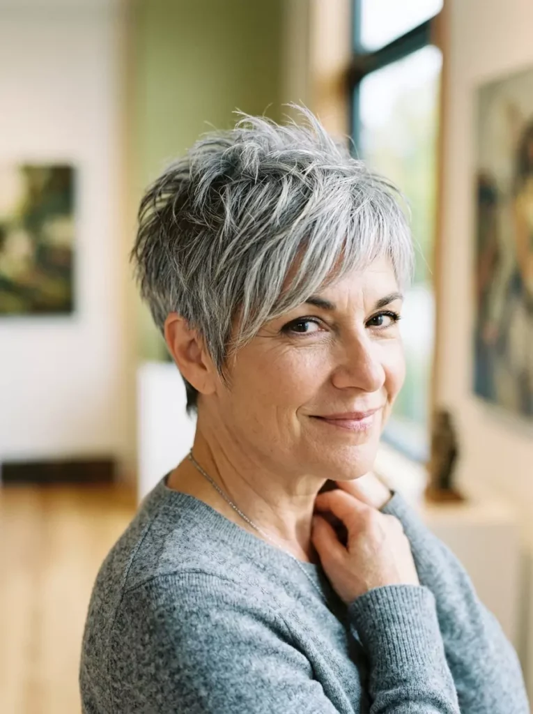 Gray Hair Pixie with Choppy Layers