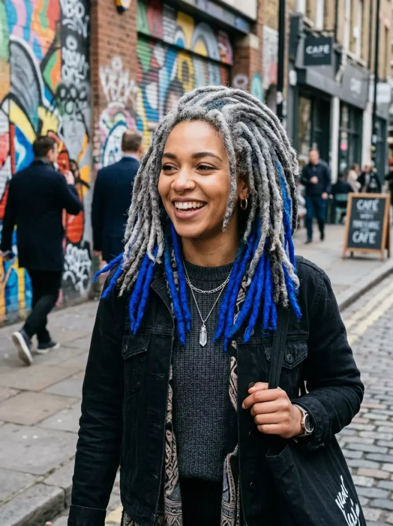 Gray Locks with Bright Blue Underlayer