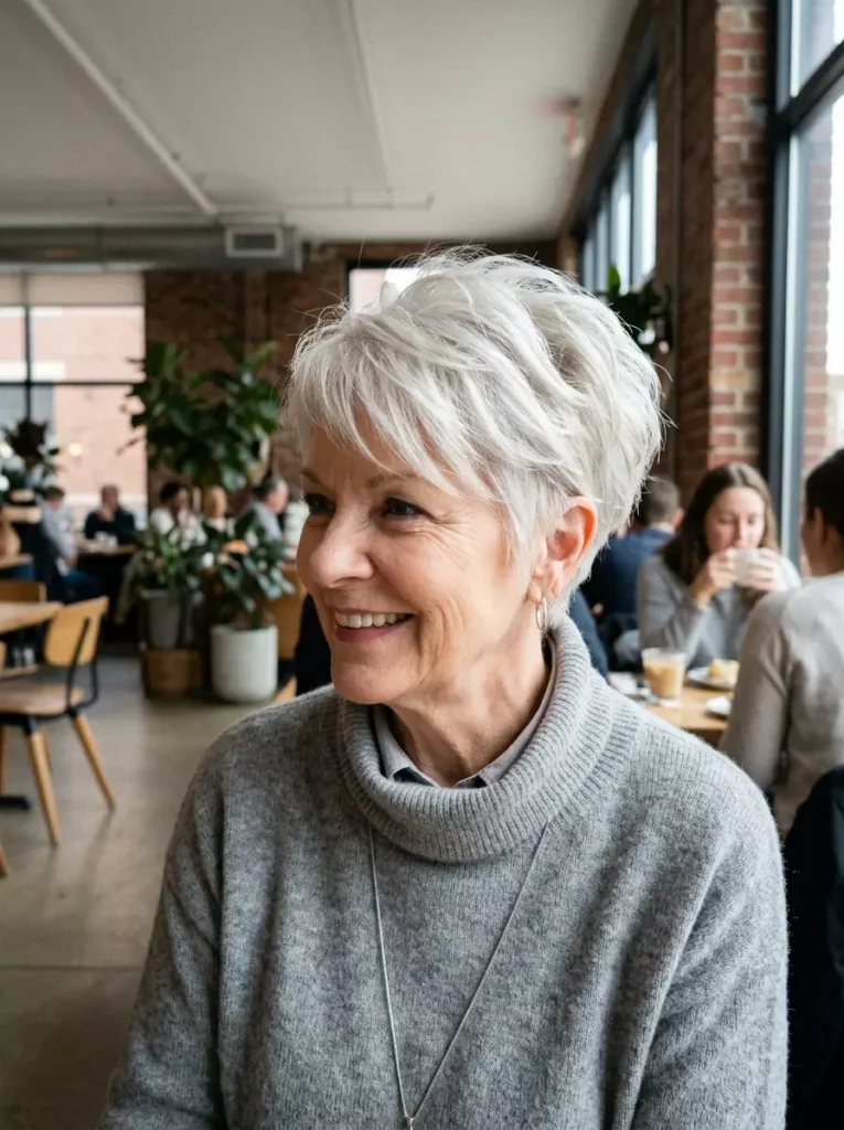 Icy Blonde Pixie with Layers