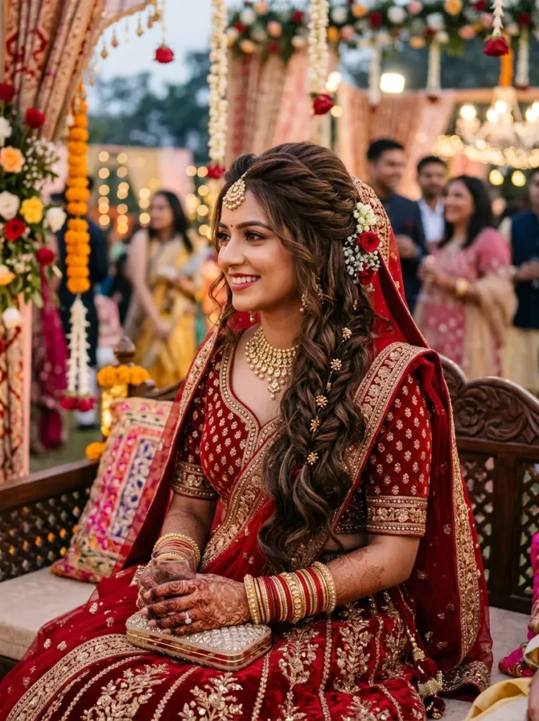 Long Hair Hairstyles with Lehenga
