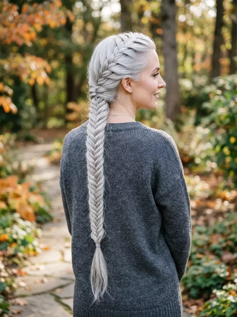 Long Silver Fishtail Braid