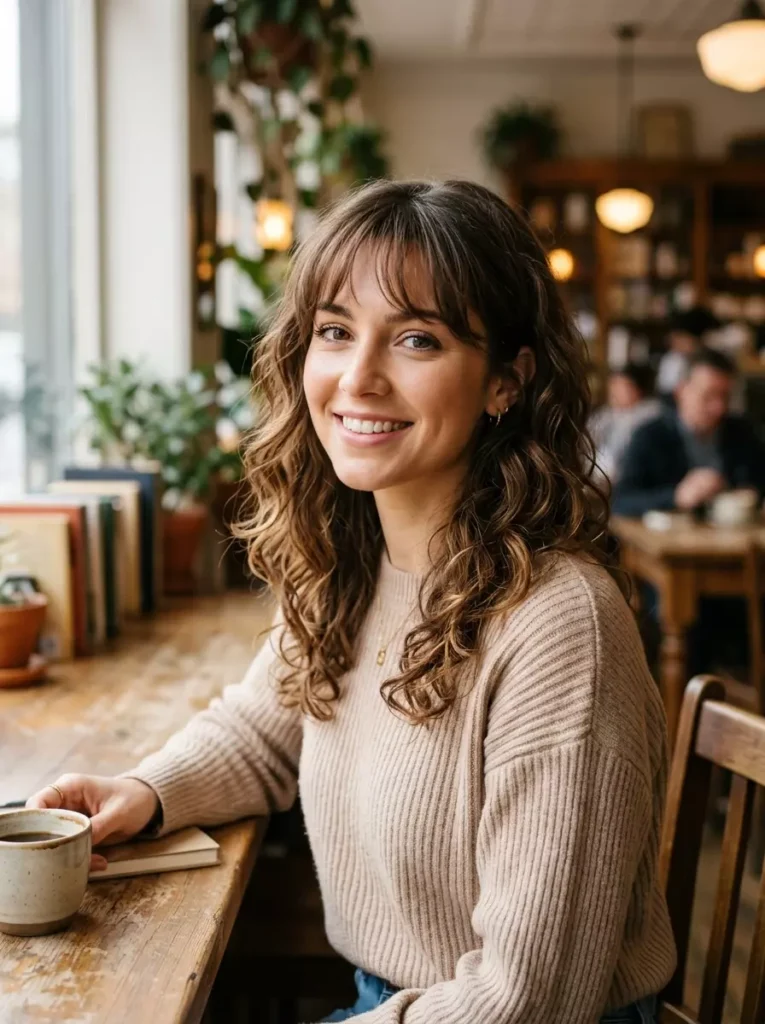 Loose Curls with Wispy Bangs