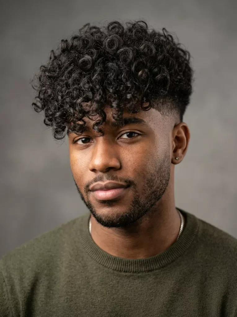 Curly Hair Low Taper Blowout Fringe