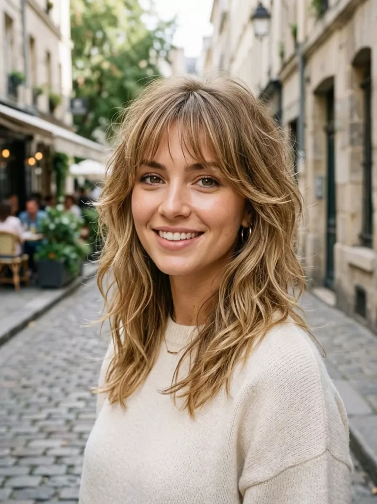 Medium Shag with Face-Framing Layers and Thin Bangs