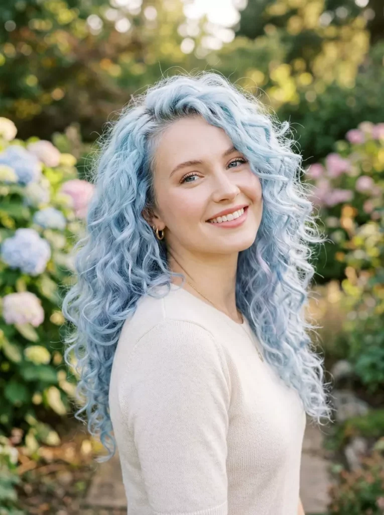 Pastel Sky Blue Soft Curls