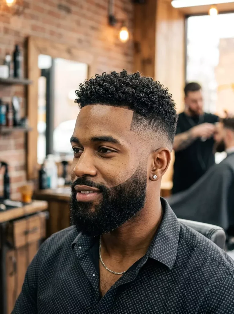 Short Curly Fade with Beard Styles