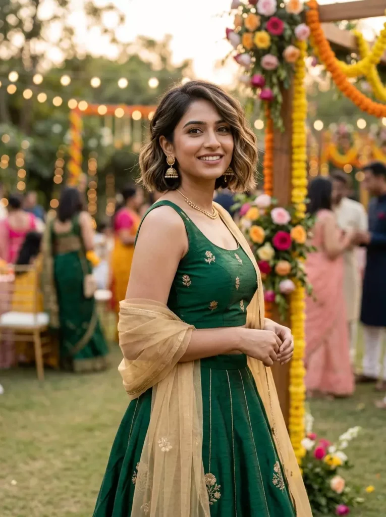Short Hair Hairstyles with Lehenga