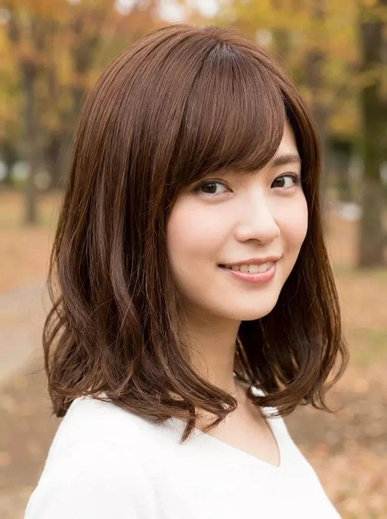 Shoulder Length Hairstyles with Side-Swept Bangs