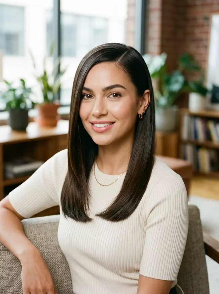 Sleek Straight Hairstyle with a Side Part