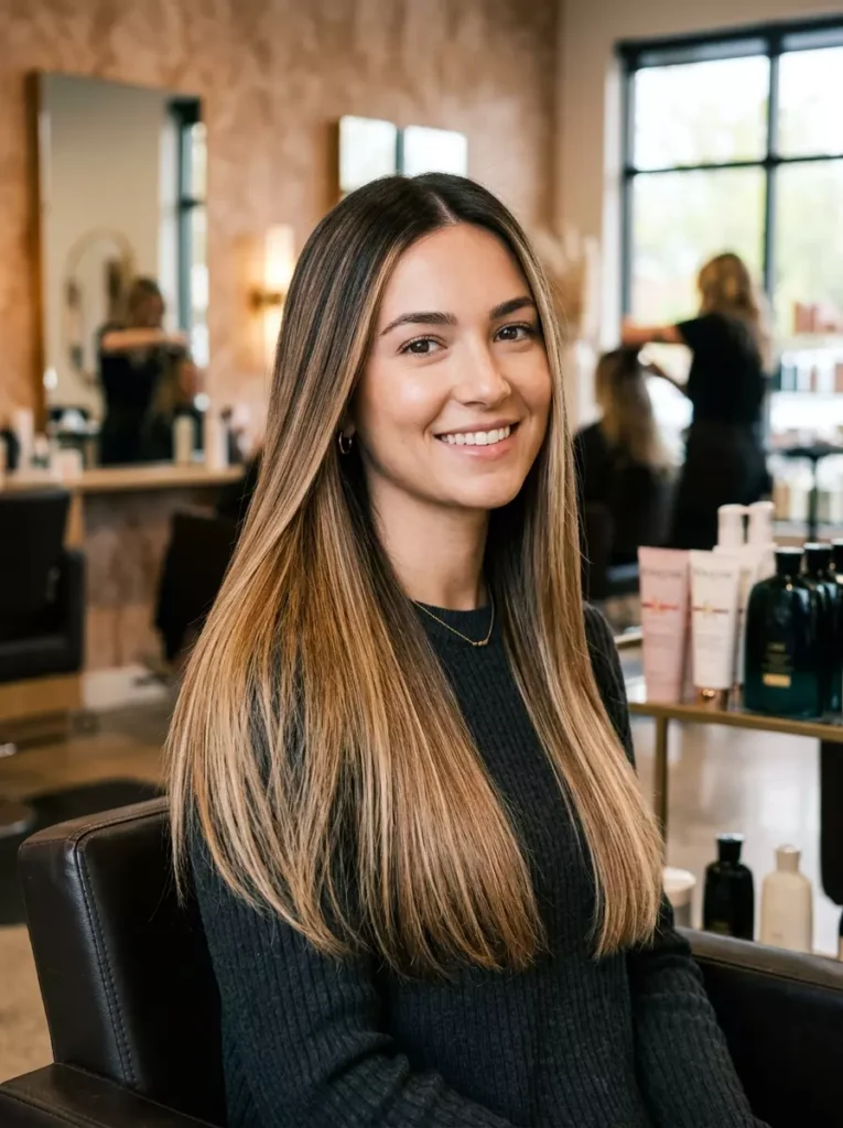 Straight Balayage and Dark Roots