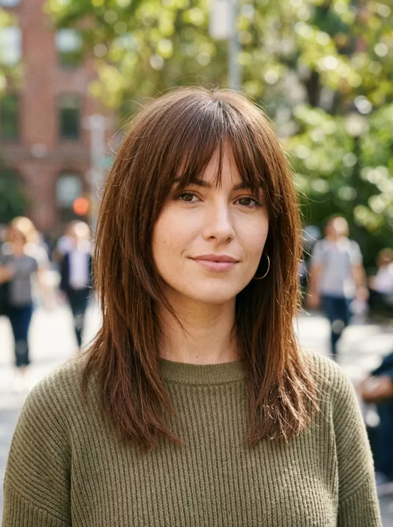Medium-Length Hair in Straight Shag Cut