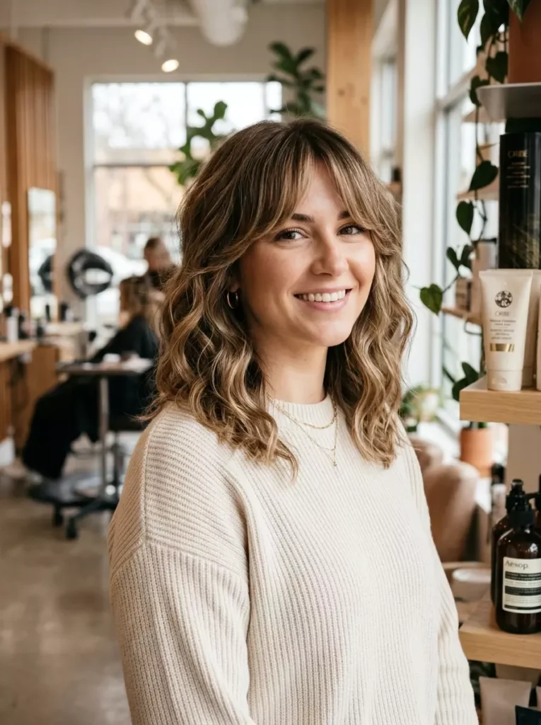 Wavy Shoulder Cut with Curtain Fringe