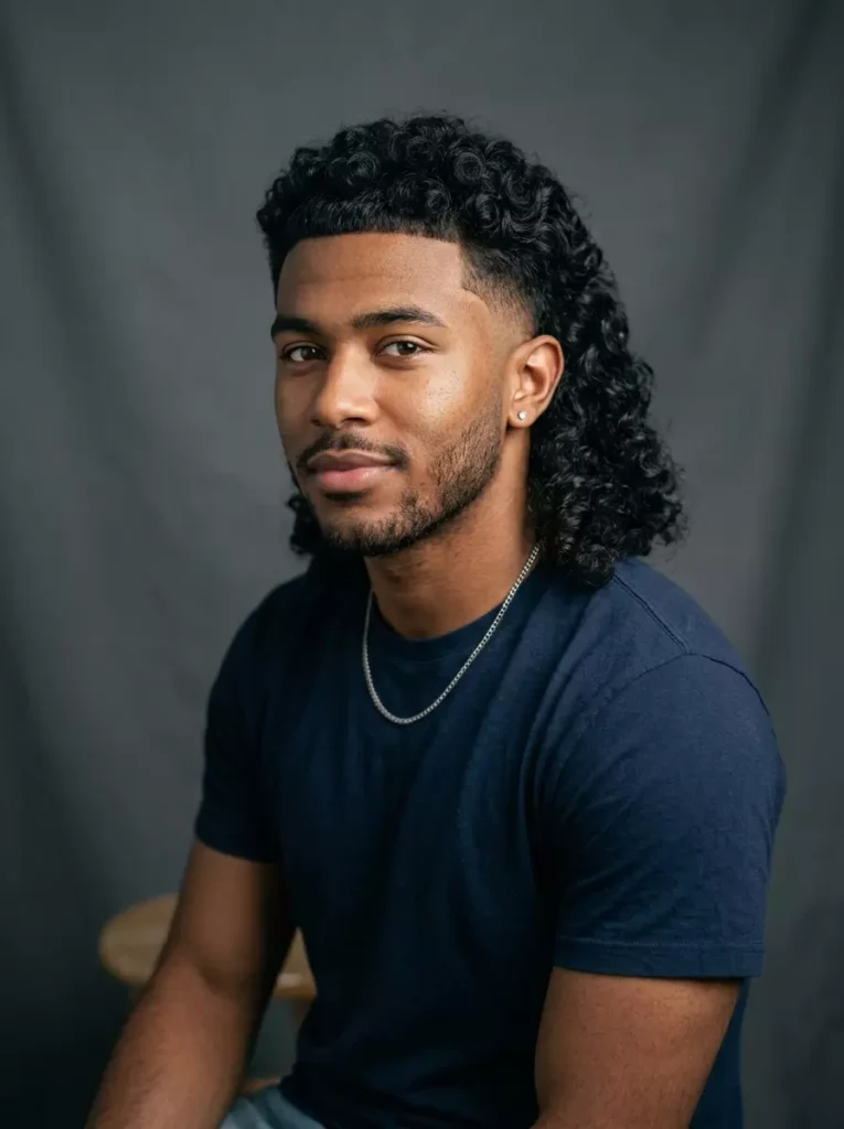 Curly Hair Low Taper Mullet