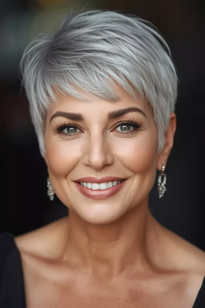 Soft Silver Pixie with Feathered Bangs