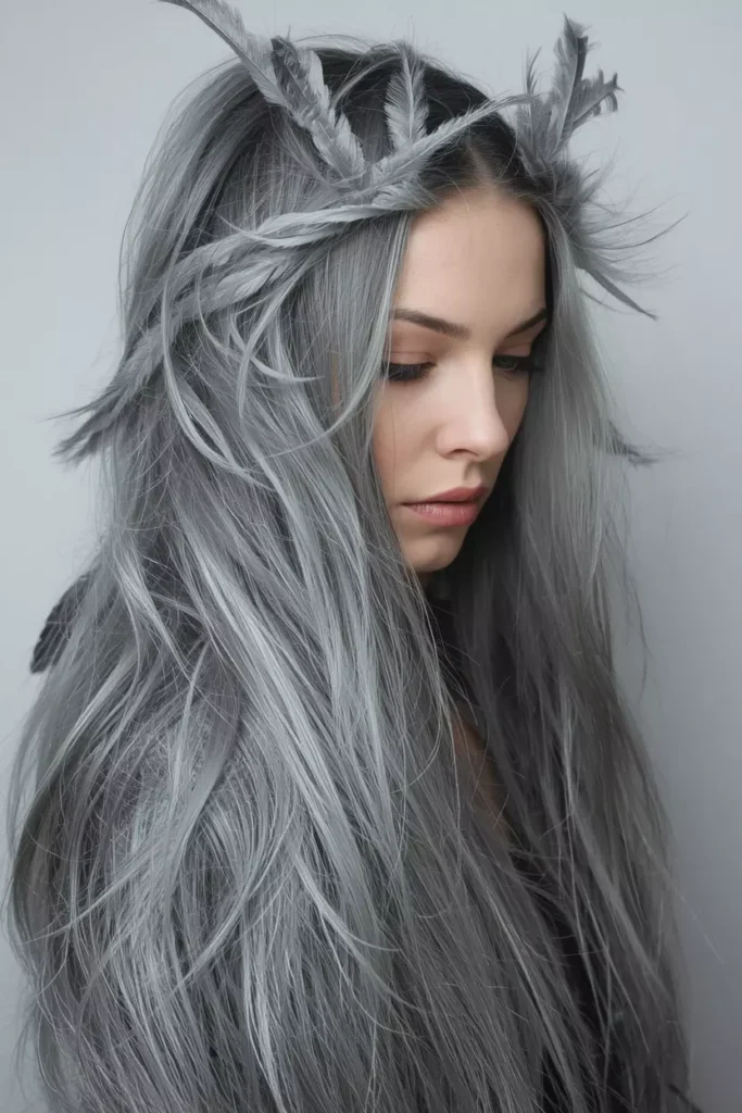 Feathered Long Gray Hair