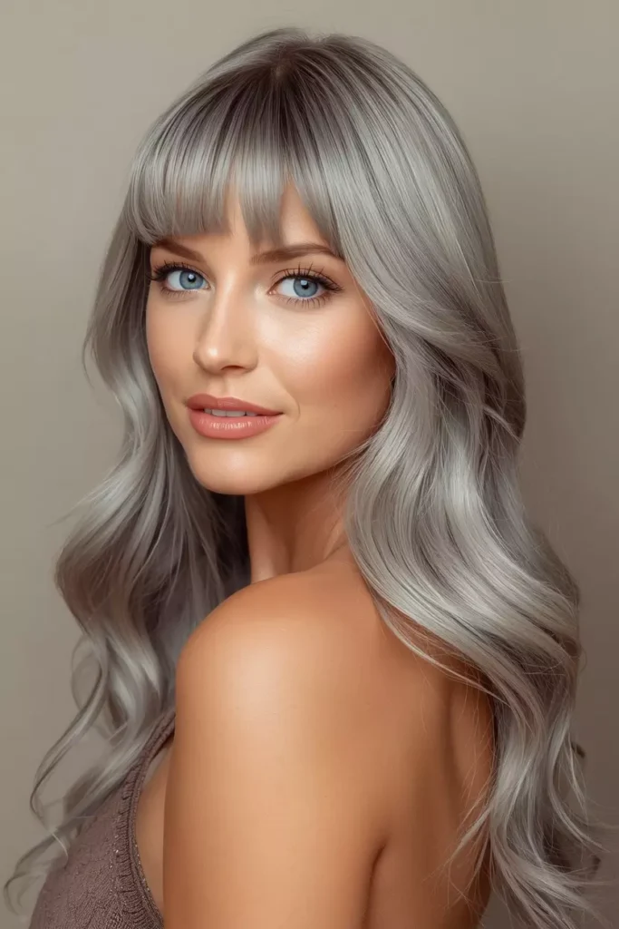 Long Gray Hair with Side Bangs